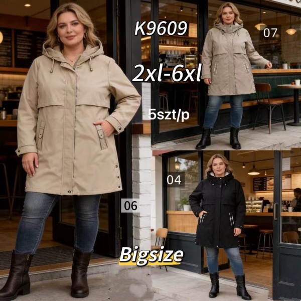Kurtki damskie cienki Roz 2XL-6XL, 1 Kolor .Paczka 5 szt
